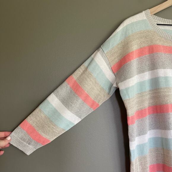 LOFT Shimmer Striped 3/4 Sleeve Sweater Size Small Lightweight Relaxed Fit Linen - Picture 8 of 16